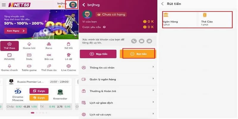 Các phương thức rút tiền Net88