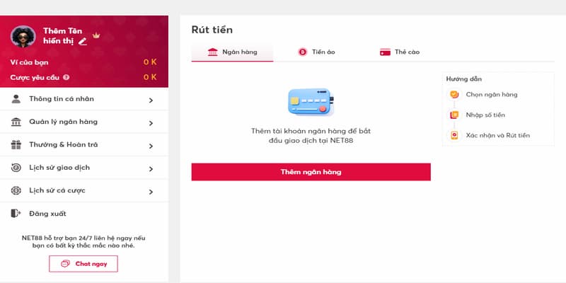 Quy trình rút tiền Net88 đơn giản và dễ dàng